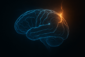 Imagine simbolică a unui creier iluminat, reprezentând trauma și procesul de vindecare în PTSD
